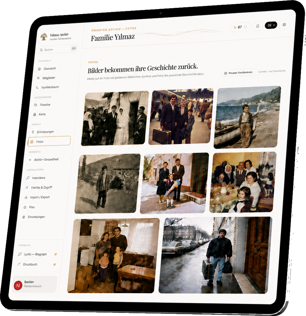Aile Hafızası Beispielarchiv — iPad mit Foto-Galerie der Familie Yılmaz